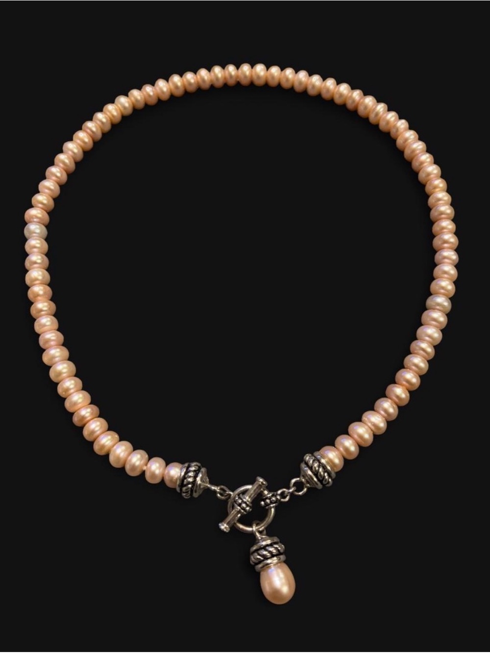 •Honora Pallini Pink Pearl Necklace Sterling Silver Rope Toggle Clasp•